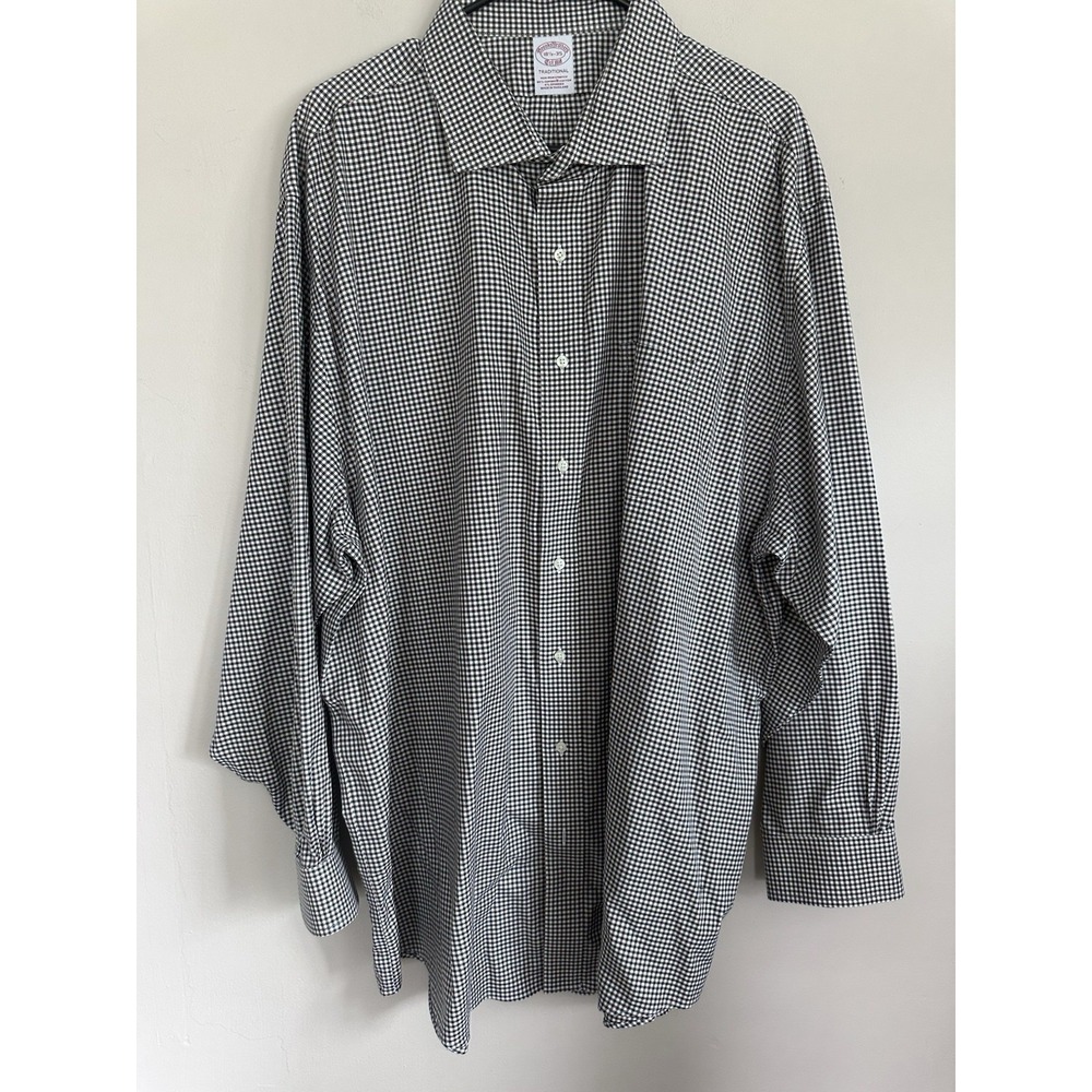 Brooks Brothers 18.5/35  Brown Gingham Check Button Down Shirt Long Sleeve 2XLT